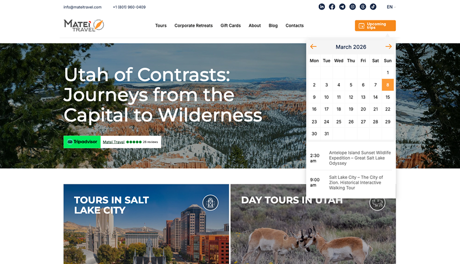 Matei Travel website screenshot